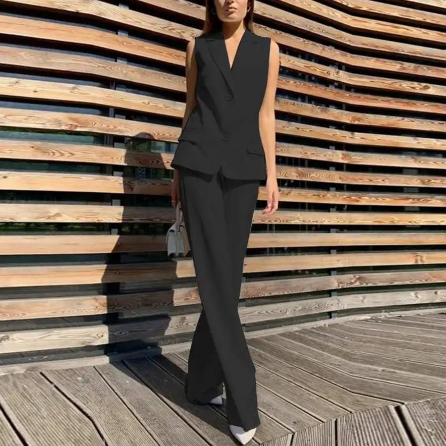 

New Arrivals woMen s Fashion Blazer Double-Breasted Vest Wide Leg Pants Casual Suit 5XL чорний