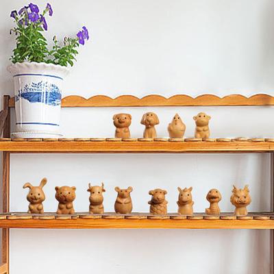 12Pcs Hand Carved Animal Figures Chinese DIY Craft Ornaments Wooden Model Figurines for Home