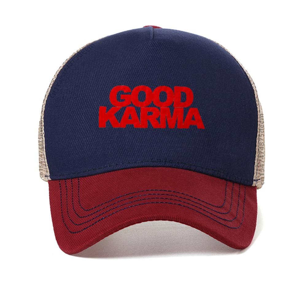 Кепка-бейсболка с принтом Good Karma Модная женская сетчатая кепка от солнца Летняя регулируемая сетчатая кепка-тракер Дышащая кепка Snapback Adjustable