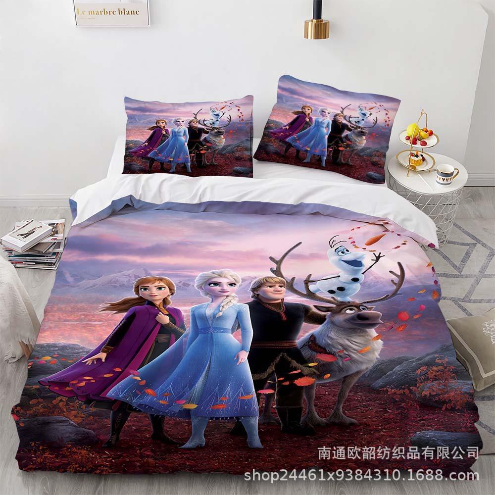 Cartoon Animation Kit 3D Digital Printing Quilt Cover Princess Bedding Three-Piece Set