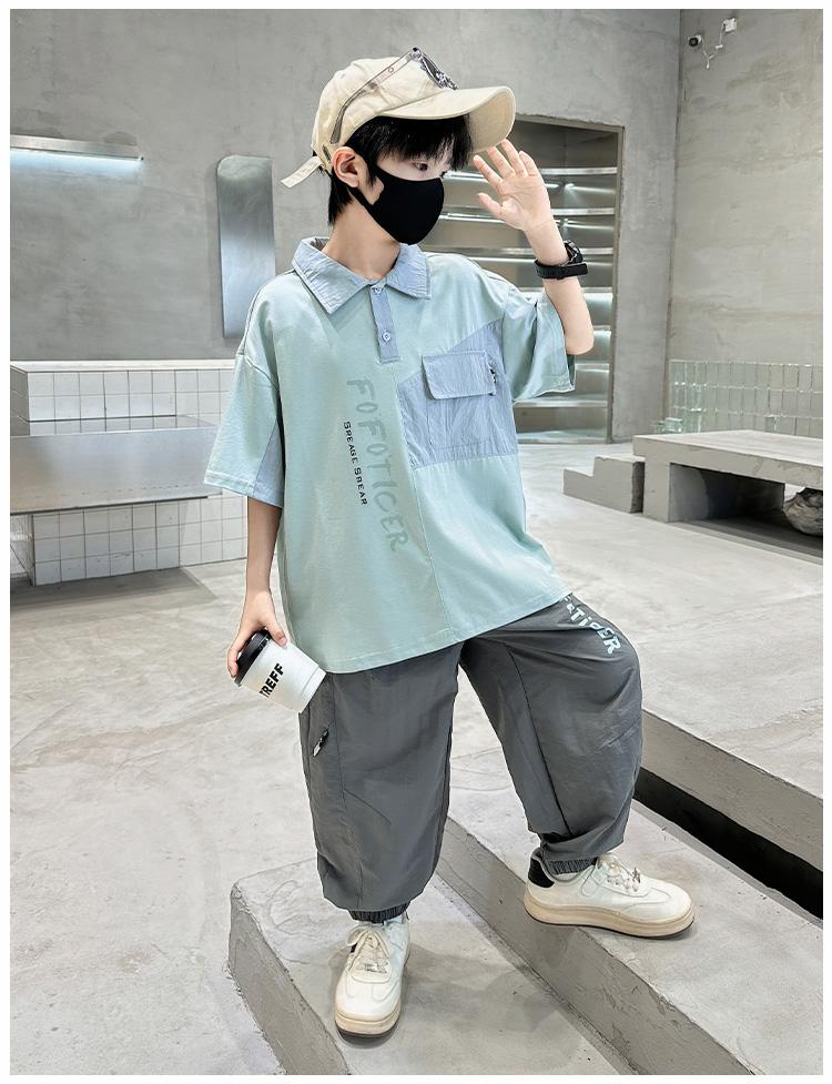 Boys' Summer Short Sleeve Set 2026 New Summer Clothing Medium and Large Children's Summer Polo Shirt Two Piece Set