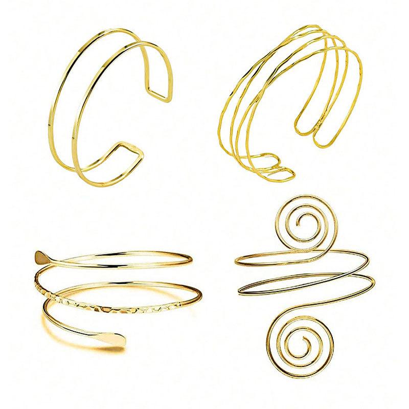 Geometric Metal Arm Bangle Set: Adjustable, Hollow, Exaggerated Design for Women