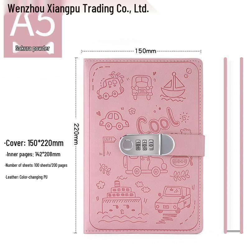 Cartoon Student Password Diary with Lock – Thick Stationery Notebook Planner