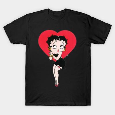 T-shirt Homme Noir Imprimé Betty-Boop Art Impression sur Papier de Transfert Sans Découpe Coton Tshirt