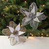 New 23cm Poinsettia Glitter Flower Xmas Hanging Ornaments DIY Christmas Flowers Artificial Xmas Tree Decorations Party Supplies