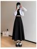 Jupe longue évasée taille haute abricot pour femme - Coupe petite, drapé amincissant pour le printemps à l'hiver 2026