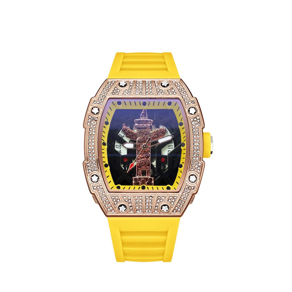 Luxury Diamond-Encrusted Automatic Men'S Watch Trendy Casual Versatile Premium Hollow Quartz Watch