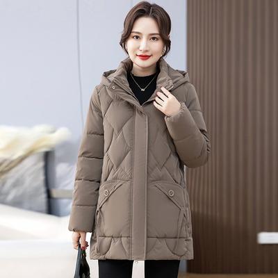 Women's Winter Casual Hooded Jacket Cotton Down Jacket, Medium-length Jacket, Warm Cotton Down Parka, Outerwear for Moms
