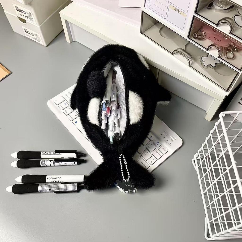 Killer whale pencil case cute plush stationery storage bag large capacity student stationery box