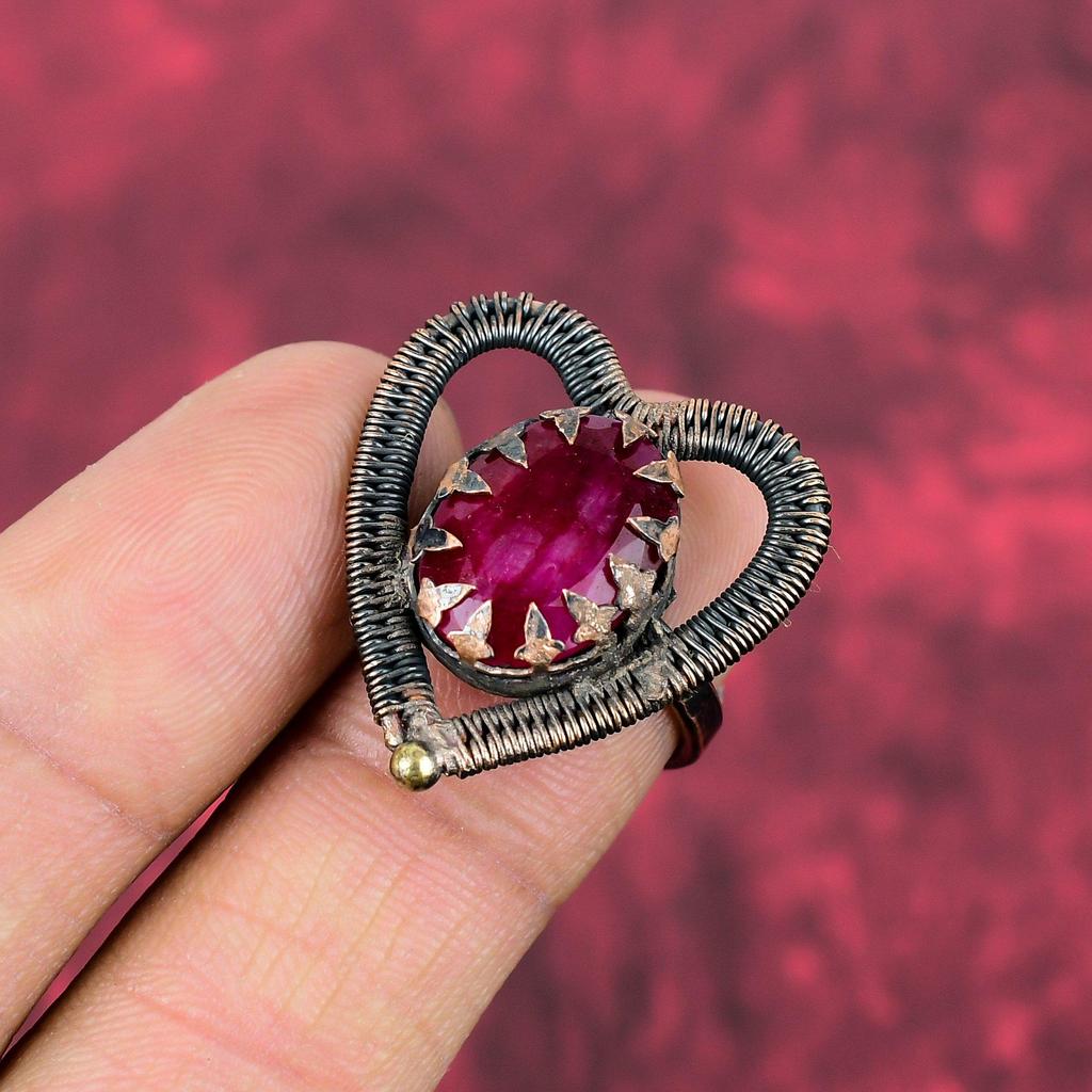 Faceted Kashmir Ruby Ring Copper Wire Wrapped Gemstone Ring Elegant Jewelry Adjustable Ring Copper Wire Wrap Jewelry Handmade Rings For Gift
