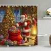 Fabric Christmas Shower Curtain Set- Vintage Xmas Tree Fireplace Winter Holiday Bath Bathroom Decor Curtain Polyester,Washable