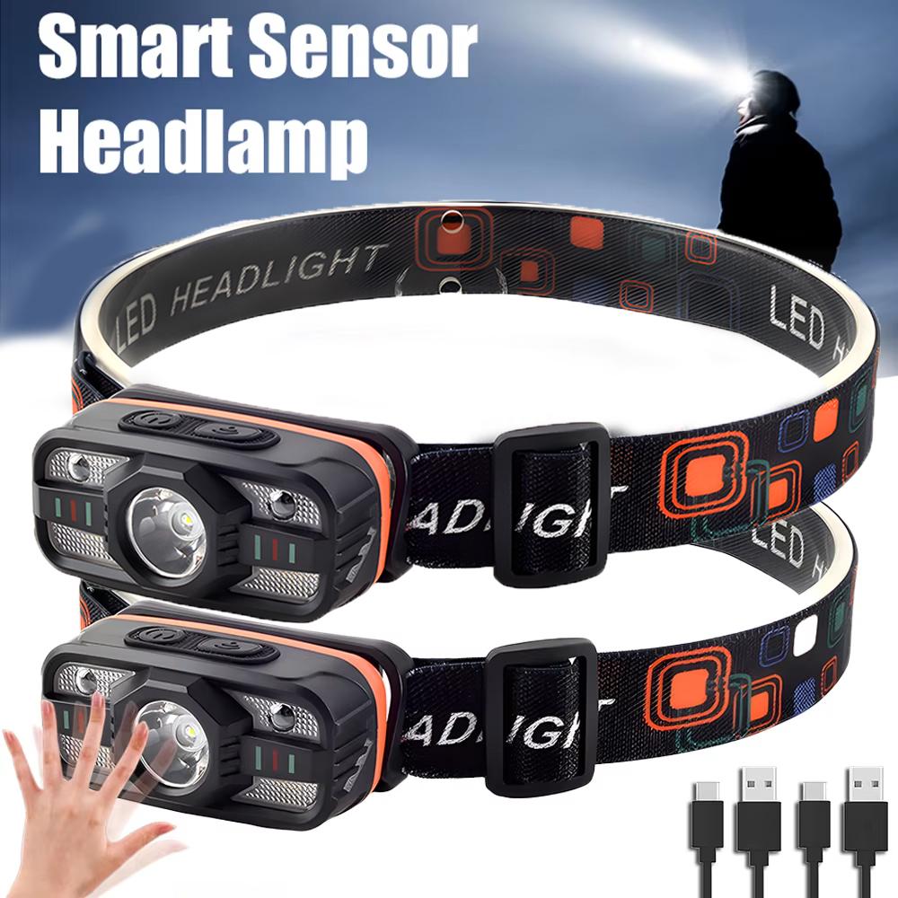 Tragbare LED Stirnlampe USB Wiederaufladbare Mini-Leuchte mit eingebautem Akku Wasserdicht Angel Stirnlampe Outdoor Camping Laterne