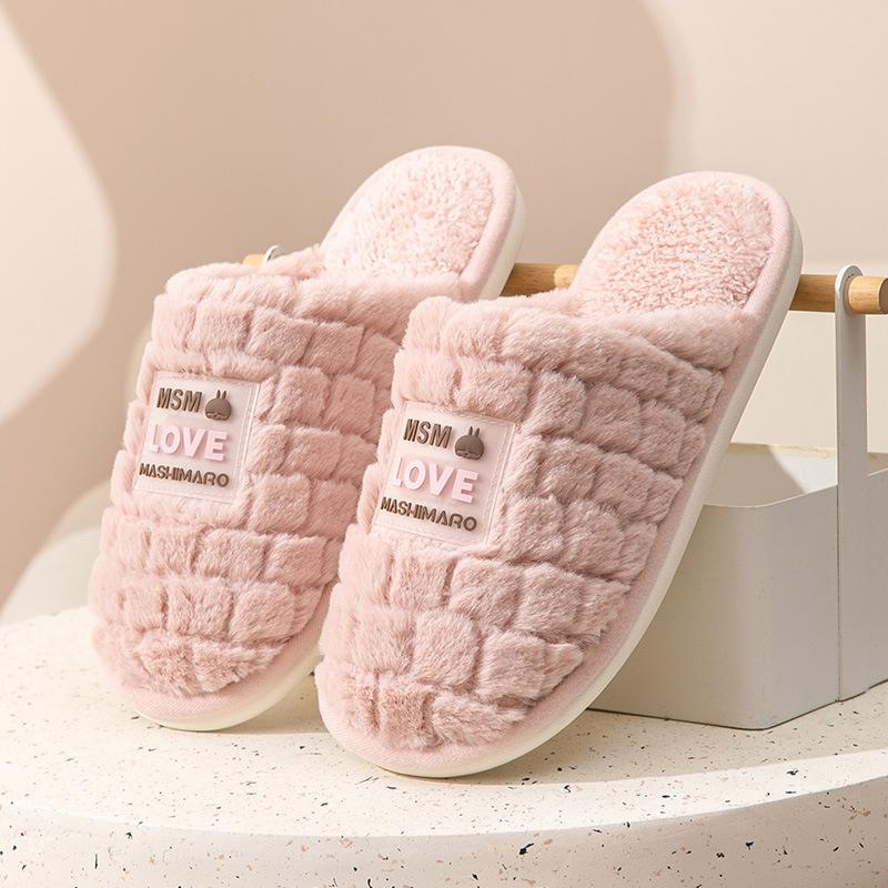 

Cotton slippers women s autumn and winter home warmth plush indoor non-slip couple household floor slippers men s autumn and winter Size 36-37