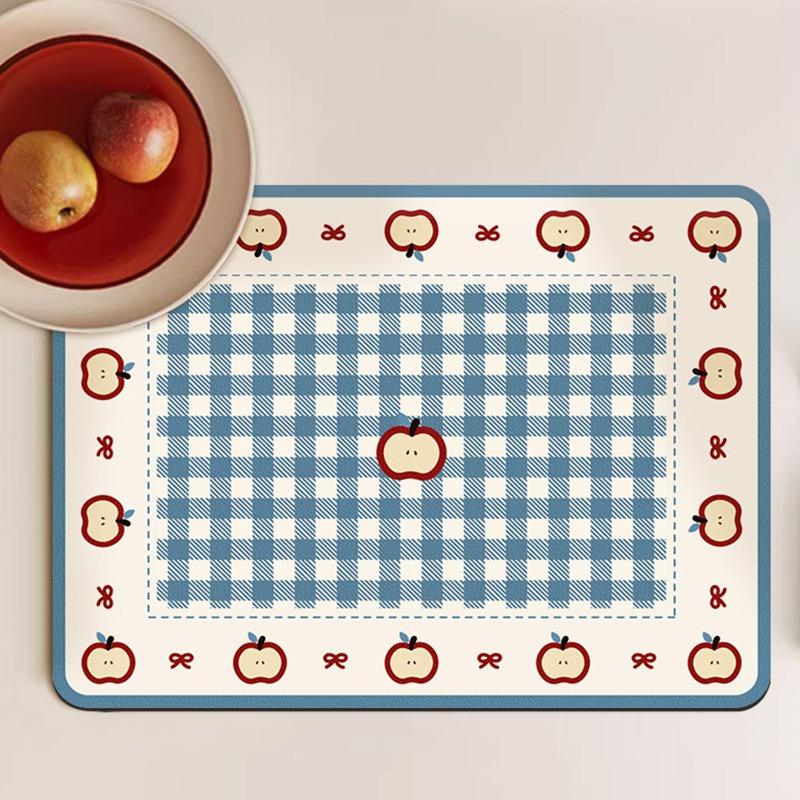 

Grid Apple Absorbent Mat Kitchen Antiskid Draining Laundry Machine Top Drying Quick Dry Bathroom Drain Pad Tableware Mat Decor (as the picture,20x30cm)