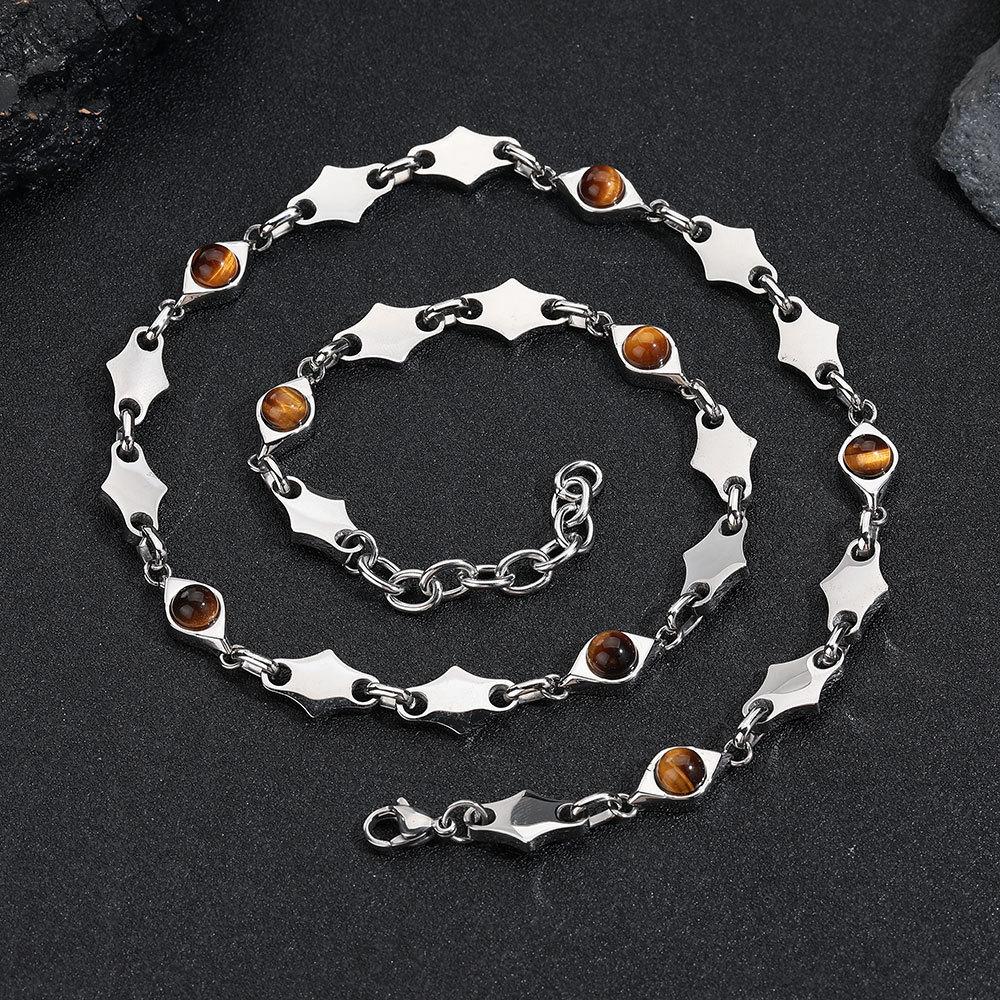 Hot Selling Stainless Steel Rhombus Splicing Obsidian Bracelet for Men and Women, Non-Fading Jewelry, High-End Simple Bracelet