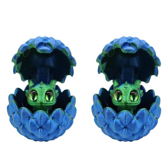 2Pcs 3D Printed Dragon Egg Figurine Movable Joints Dragon Figure Fidget Toy Dragon Egg with Articulated Dragon Inside Decoration Ornament