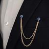 Men Suit Pin Rhinestone Decor Double Chains Anti-slip Dress-up Polished Coat Collar Pin Coat Brooch Adult Clothes Hats Bags Jewelry