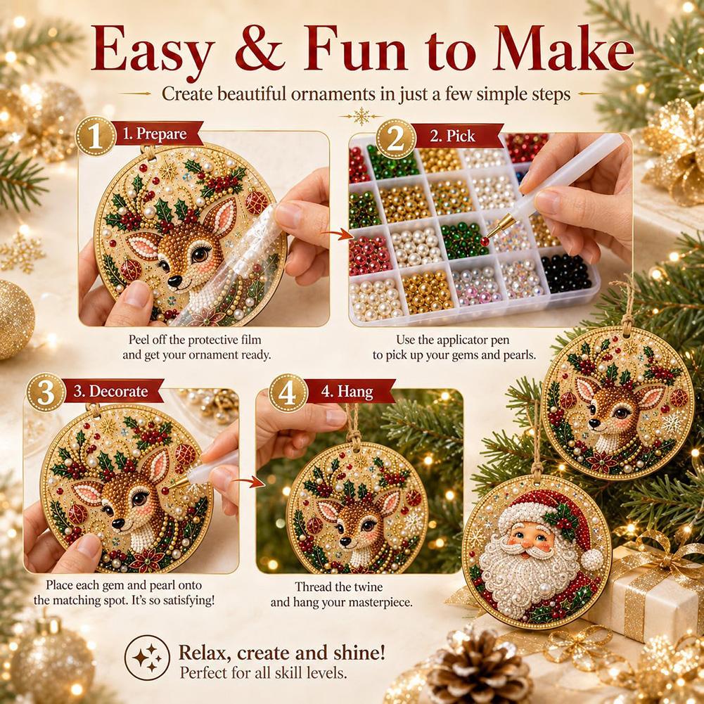Christmas Pearl Diamond Painting Art Set DIY Pearl Beads Craft Kit For Adults Beginner Home Christmas Hanging Decor Party Gift