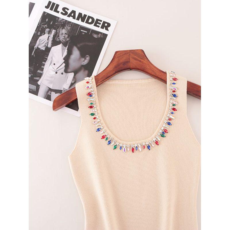 Accessible Luxury Import Rhinestone U-Collar Knitting Vest Fashion Fengcai Color Diamond Chain Inner Camisole