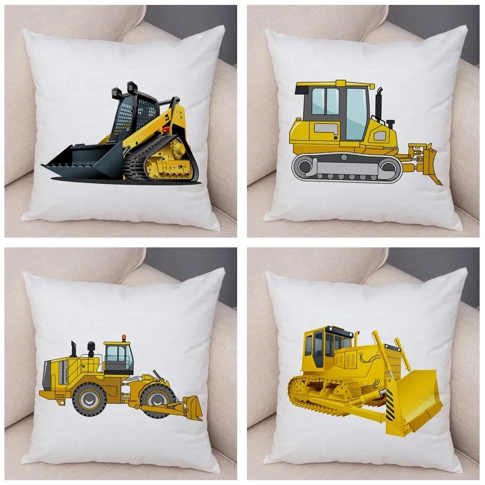 Cartoon Excavator Bulldozer Pillowcase Car Ornaments Office Living Room Sofa Home Pillowcase
