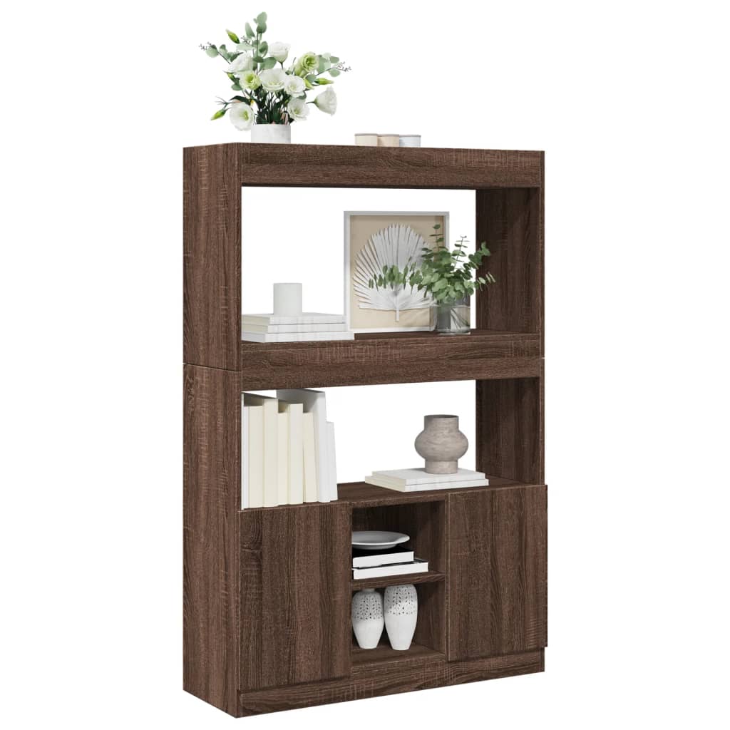 Highboard In Brown Oak Look 92 X 33 X 140 Cm Engineered Wood