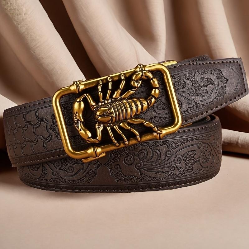 

Men s Retro Alloy Automatic Buckle Belt Embossed Casual Leather Belt, Gift for Him Husband and Father Adjustable Durable Vintage 130cm