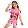 Fashion Fun Cartoon Devil Hunter Print Kids T-shirt and Shorts 2 Piece Set Summer Casual Outdoor Boy's and Girl's Outfit Set