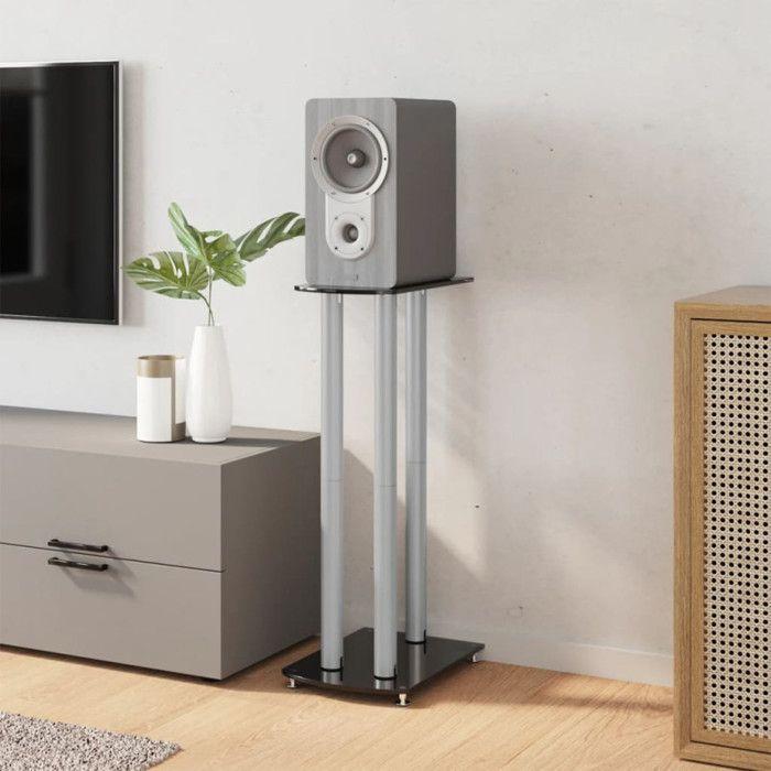 Supports de haut parleurs 2 pcs noir argenté 3 piliers