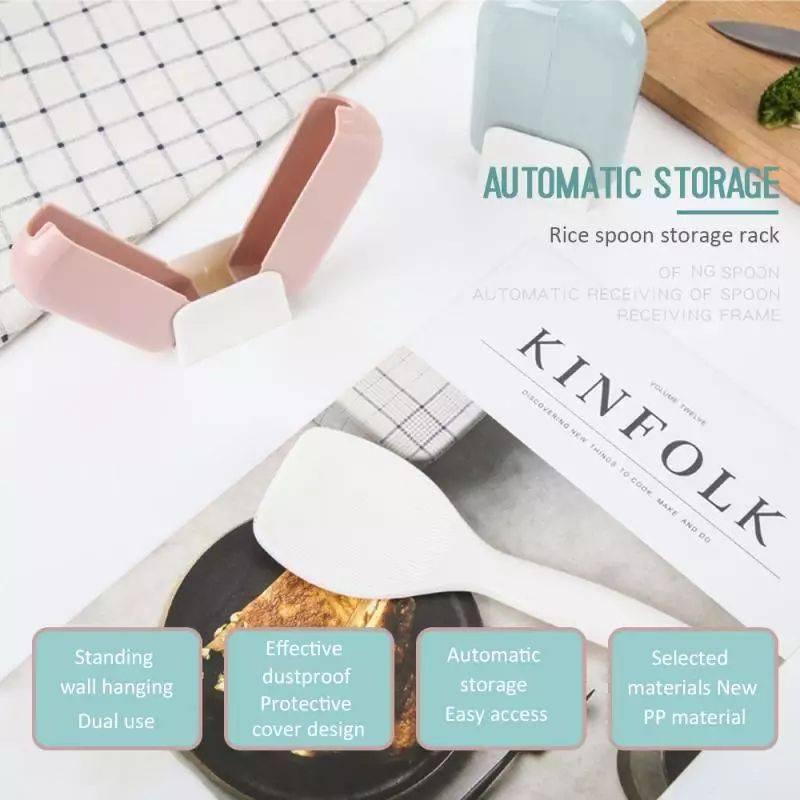 New Nonstick Stand-up Rice Spoon With Automatic Open Dust Cover Heat Resistant Serving Spoon Rice Paddle