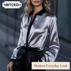 Camicette e camicie con collo a polo, maniche lunghe, stampa casual, alla moda, in tinta unita