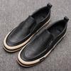 Flat Round Toe Leather Loafers Shoes for Men Retro Pu Classic Original 2025 Trend Man Casual Shoe Legitimate Low Price Cowhide