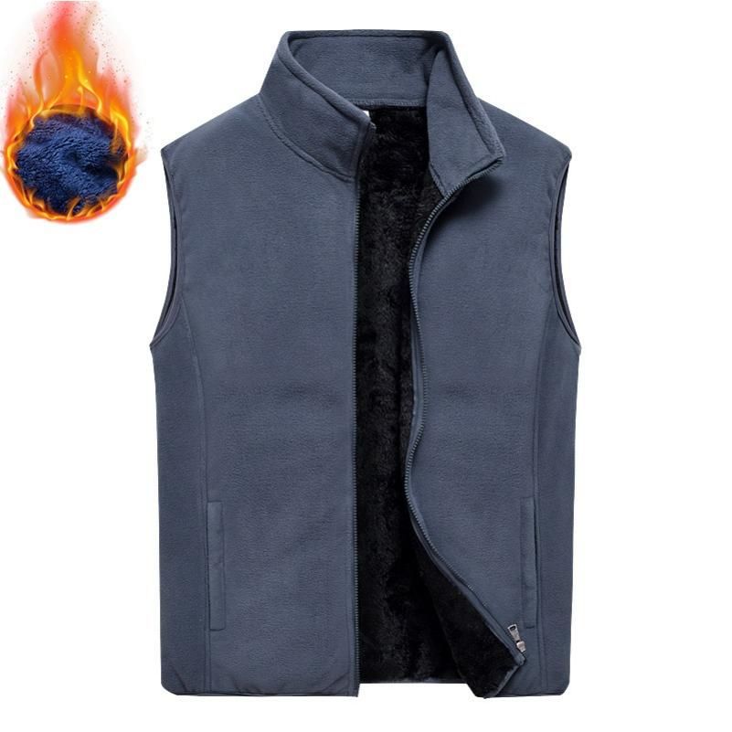 Autumn and Winter Polar Fleece Vest Men's Windproof and Warm Plus Velvet Thickened Vest Jacket Large Size Stand-up Collar Fashion Casual