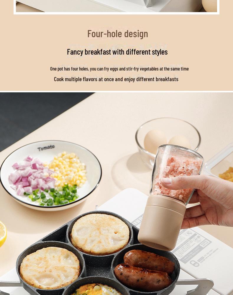 Non-Stick Four-Hole Frying Pan for Burgers, Eggs, and Pancakes