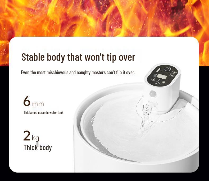 Ceramic Cat Water Fountain with Stainless Steel Circulation