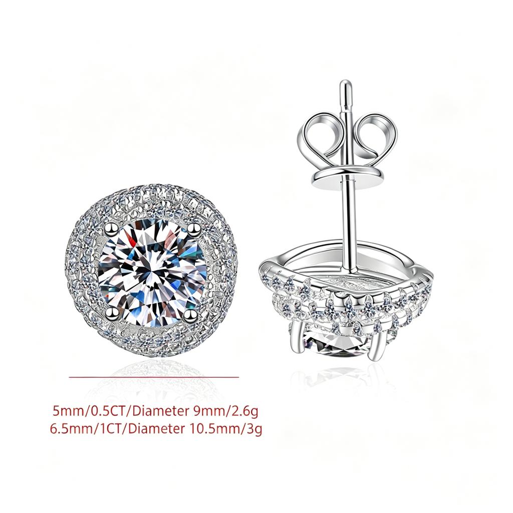 0,5 & 1 Karat Runder Schliff VVs1 Moissanit Doppel-Halo-Steckohrringe GRA-zertifiziert 925er Sterlingsilber für Damen Hochzeits Schmuck