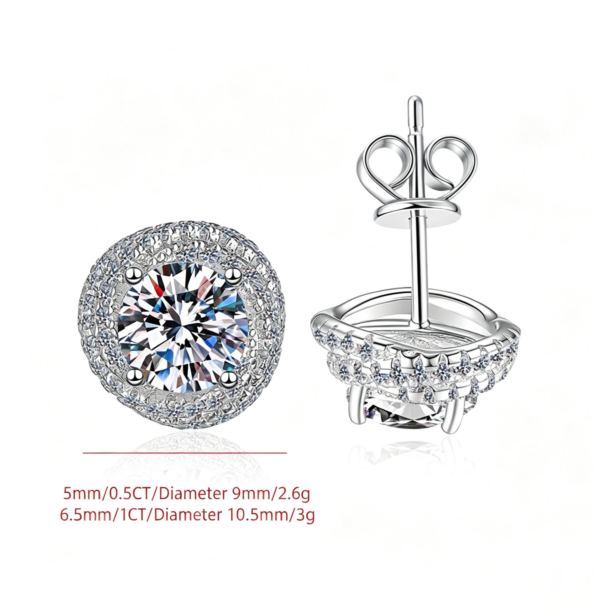 0.5&1CT Round Cut VVs1 Moissanite Double Halo Stud Earrings GRA Certified 925 Sterling Silver for Women Wedding Jewelry ES119 0.5Ct*2