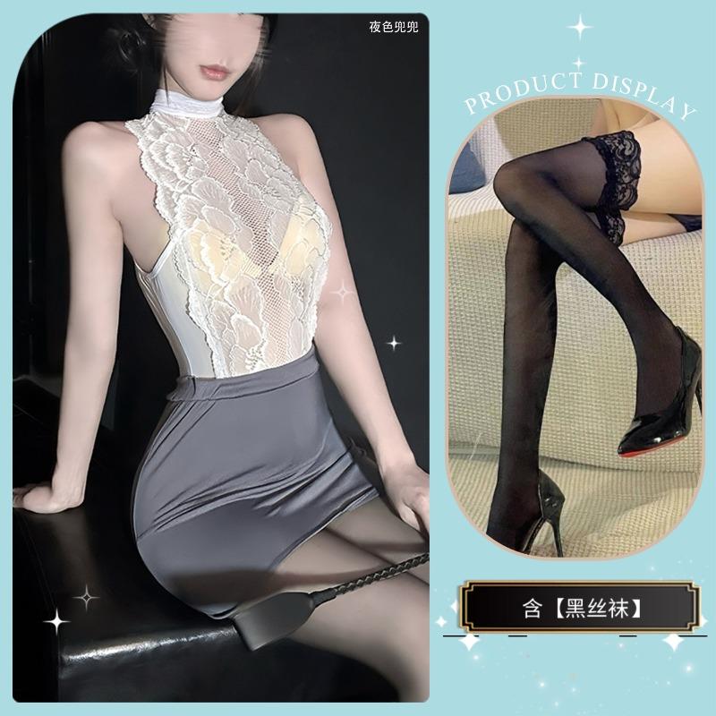 One-piece hip-wrapped sexy royal sister waist lace nightdress hip-wrapped one-piece secretary short skirt set premium set