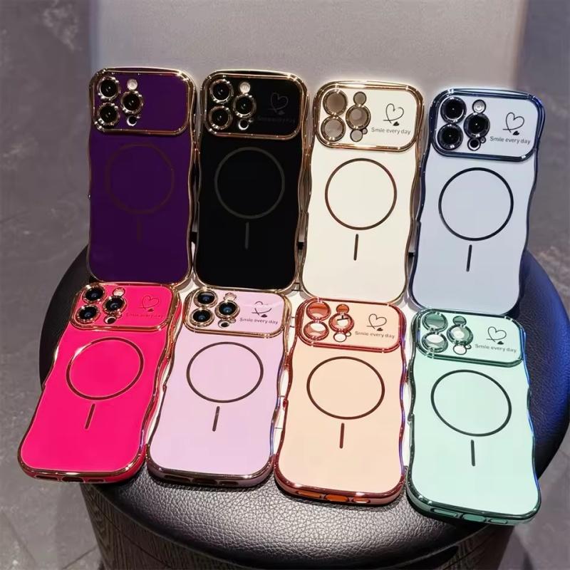 Modne etui Magsafe w kształcie serca z falą, galwanizowane, na iPhone 17 Pro Max 16E 15 14 13 12 11, magnetyczna bezprzewodowa osłona do ładowania