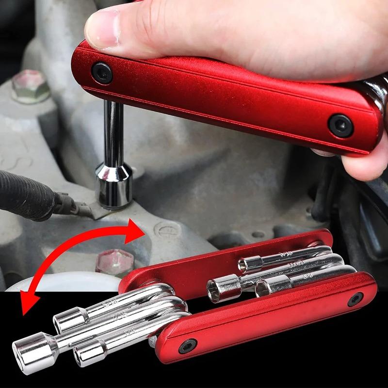 6 in 1 Folding Nut Driver Imperial/Metric Hex Nut Driver Folding Socket Wrench Steel Shank Portable Premium Handle