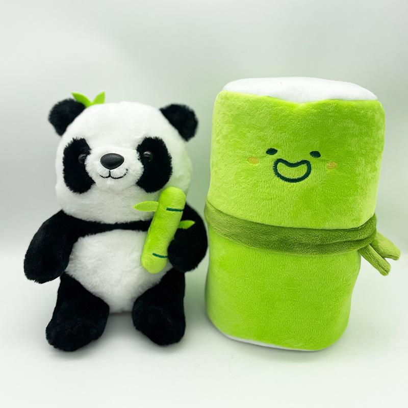 New Bamboo Panda Plush Stuffed Toy Soft Bamboo Bag Simulation Stuffed Panda Cute Pillow Panda Cat Doll Childen's Birthday Gift