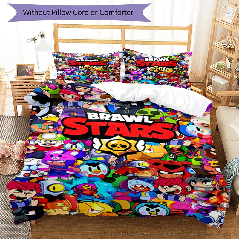3pcs Brawl Stars Bedding Set Duvet Cover Closure Includes 1 Duvet Cover & 2 Pillowcases, Soft and Comfortable for All Seasons.