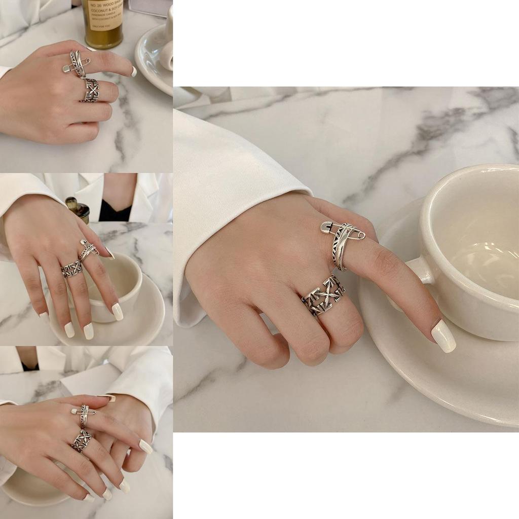Elegant Korean Style Hollow Design Double Layer Ring Adjustable Jewelry For Women
