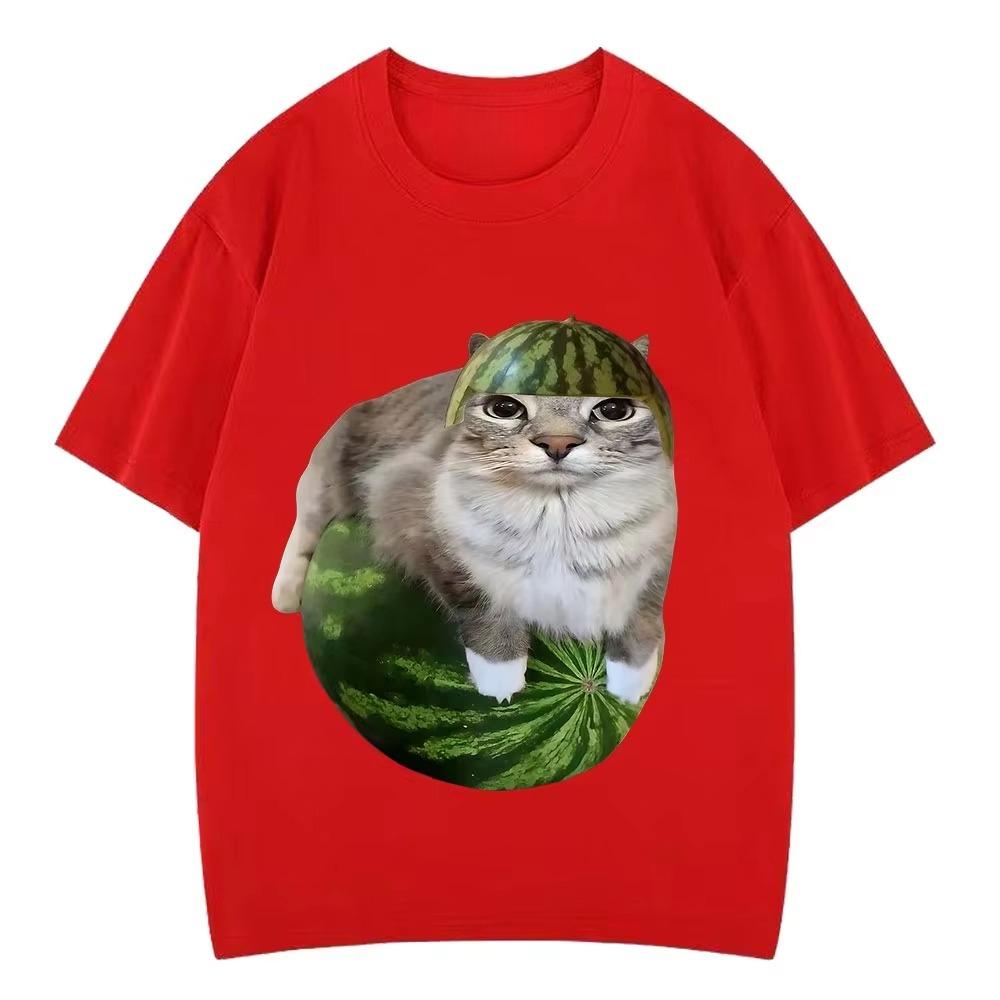 2026 Watermelon Cat Silly Cat Funny Meme T Shirts Unisexs Unisex Clothing Casual Pure Cotton Tshirt Fashion