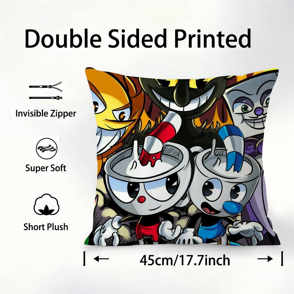 Classic Game C-Cuphead Cute Pillow Case Plush Fabric Soft Pillowcase Double Sided Print Sofa Cushion Cover Throw Pillow Cover