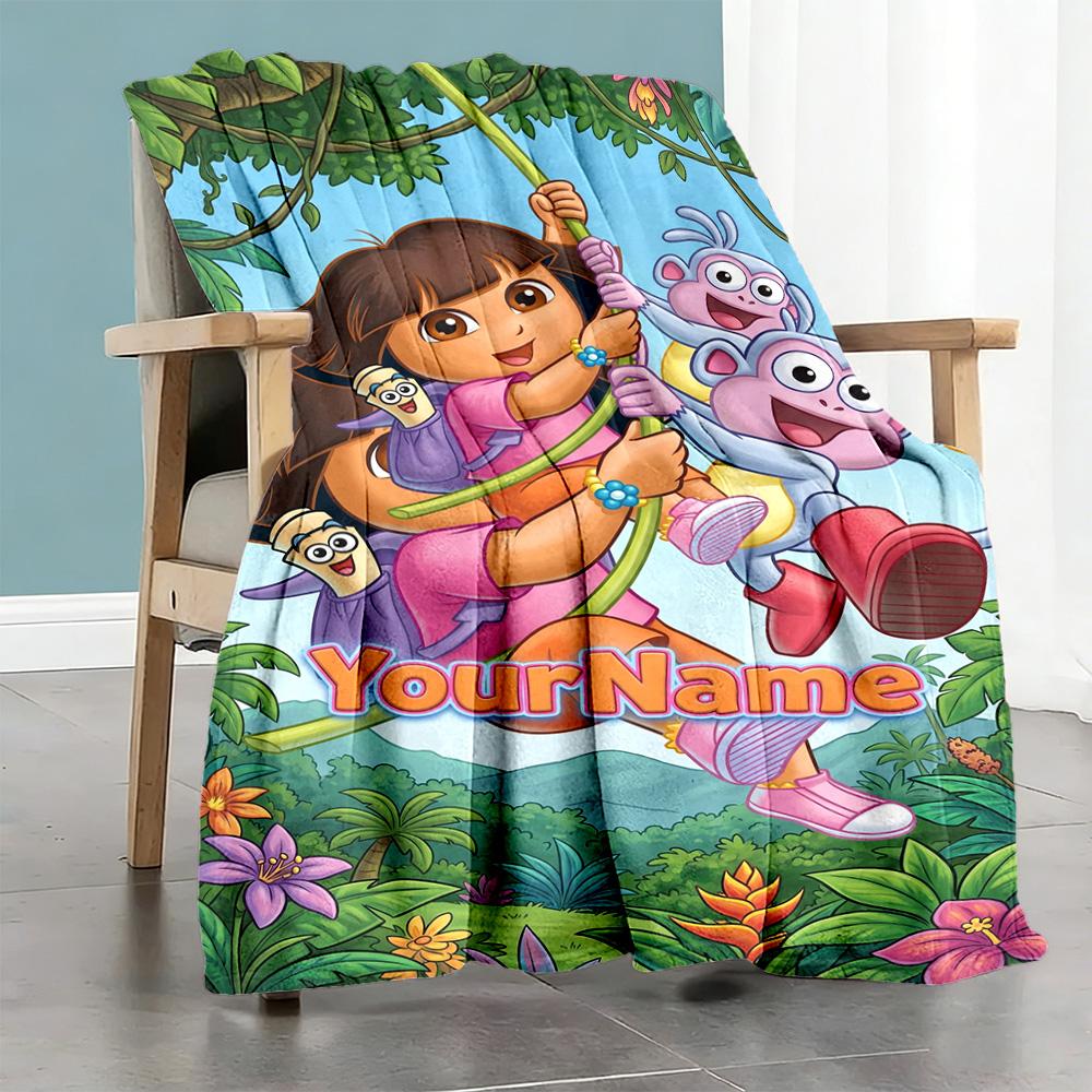 Dora Explorer Customize Text Blanket Throw Customizable Blanket Soft Warm Cozy for Picnics Sofa Bed Home Decor Ideal for All Seasons