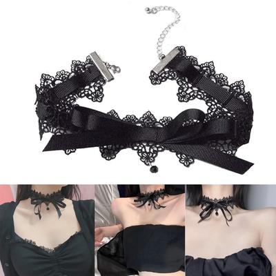Delizioso Collare a Nodo in Pizzo Nero Collana Elegante Vintage Morbido Choker Collane a Nastro Gioielli da Donna Regalo Cosplay