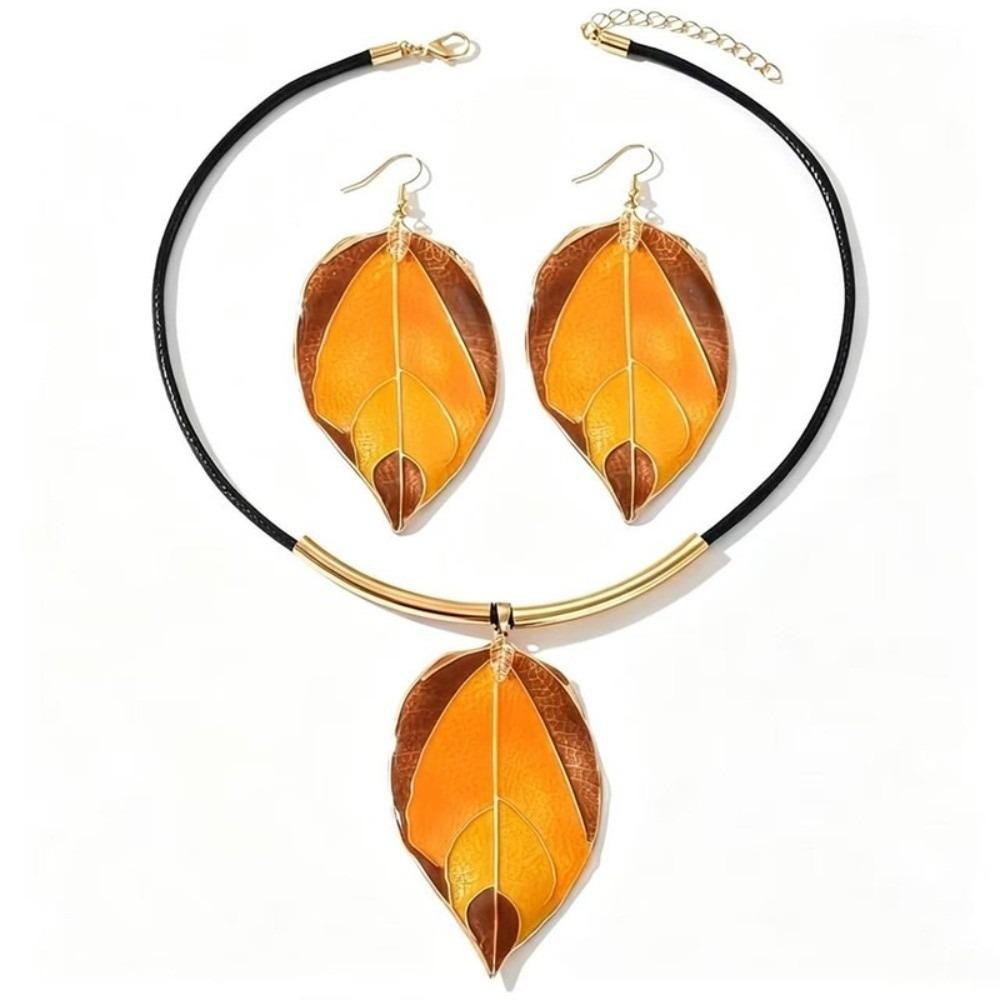 Vintage Necklace Earrings Set Elegant Choker Creative Leaf Jewelry Set Jewelry Gifts Necklace Earrings