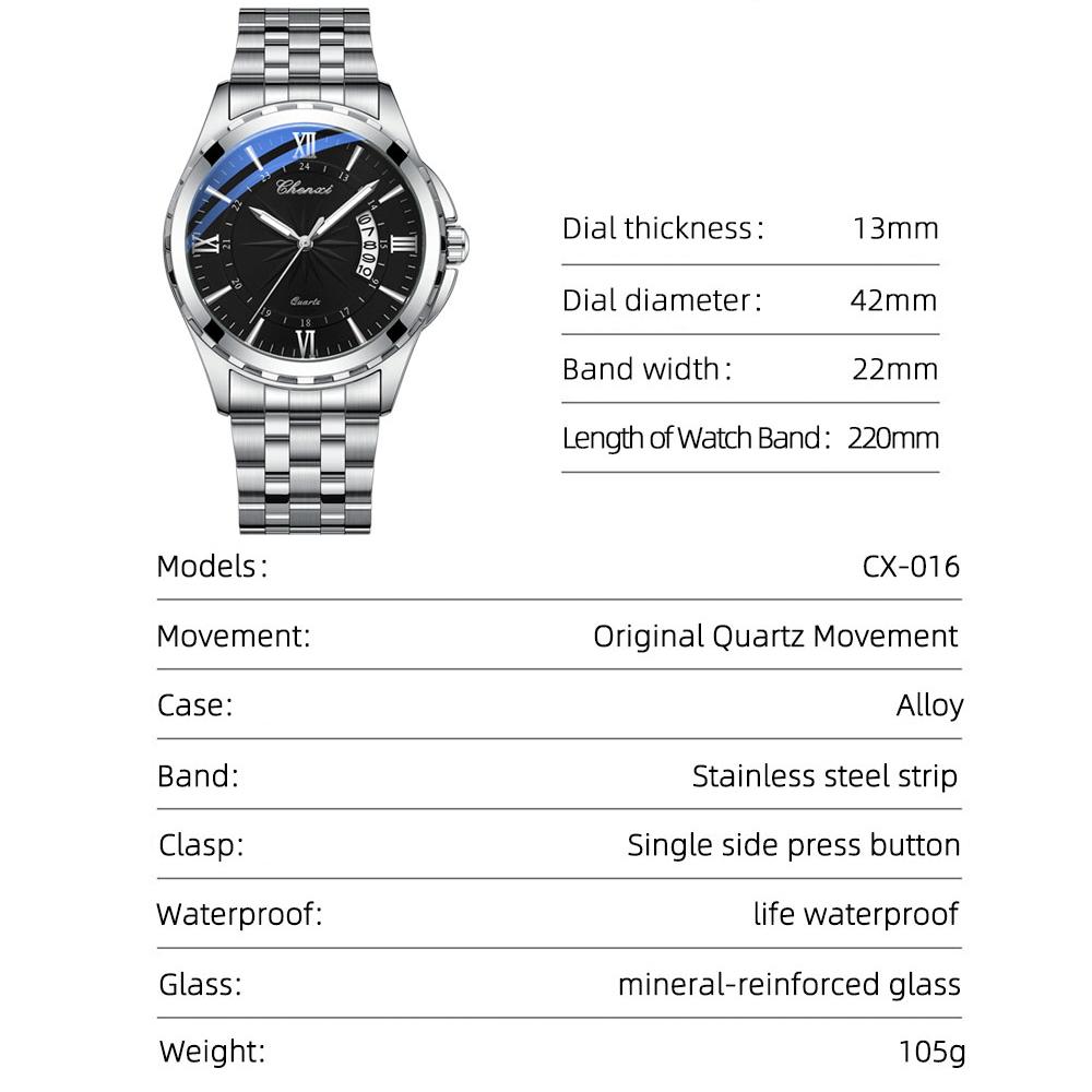 Montre-bracelet étanche lumineuse en acier inoxydable pour homme, montre à quartz simple avec calendrier, montre d'affaires tendance pour homme