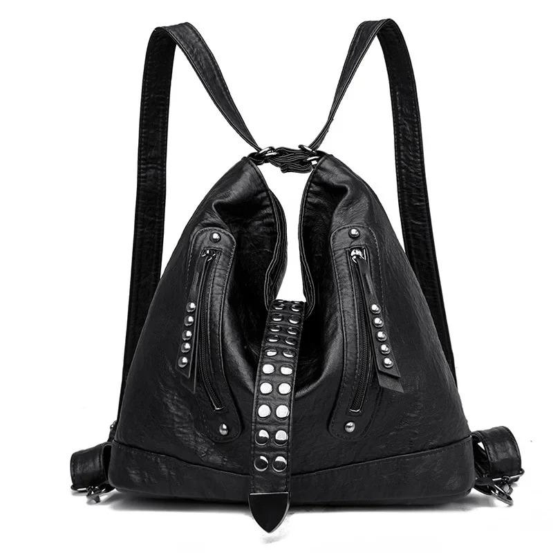 Borsa a Spalla Singola da Donna di Grande Capacità Retrò Design alla Moda con Borchie Multifunzionale Doppia Zaino Forma a Secchiello