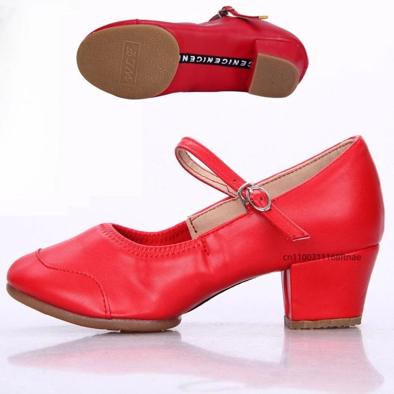 Female Dance Shoes with Soft Sole, Mid Heel, Dance Practice Shoes, Teacher's Four Season Ballroom Dance Two-point Shoes